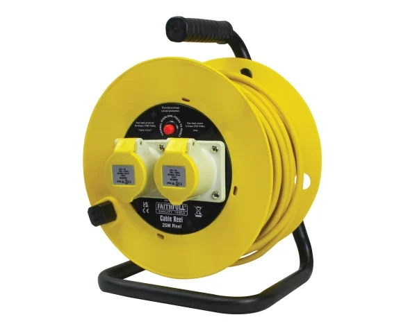 FAITHFULL POWER PLUS  Open Drum Cable Reel 110V 16A 2-Socket 25m (2.5mm Cable)