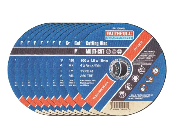 FAITHFULL Multi-Purpose Cutting Disc 100 x 1.0 x 16mm (Pack 10)