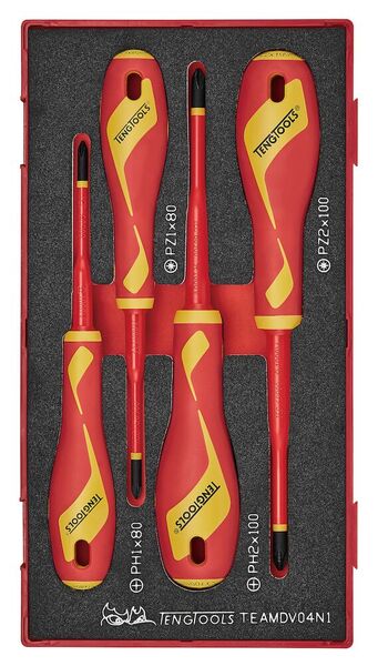 TENG TEAMDV04N1 Insulated Screwdriver Set PH/PZ FOAM1 4 Pieces